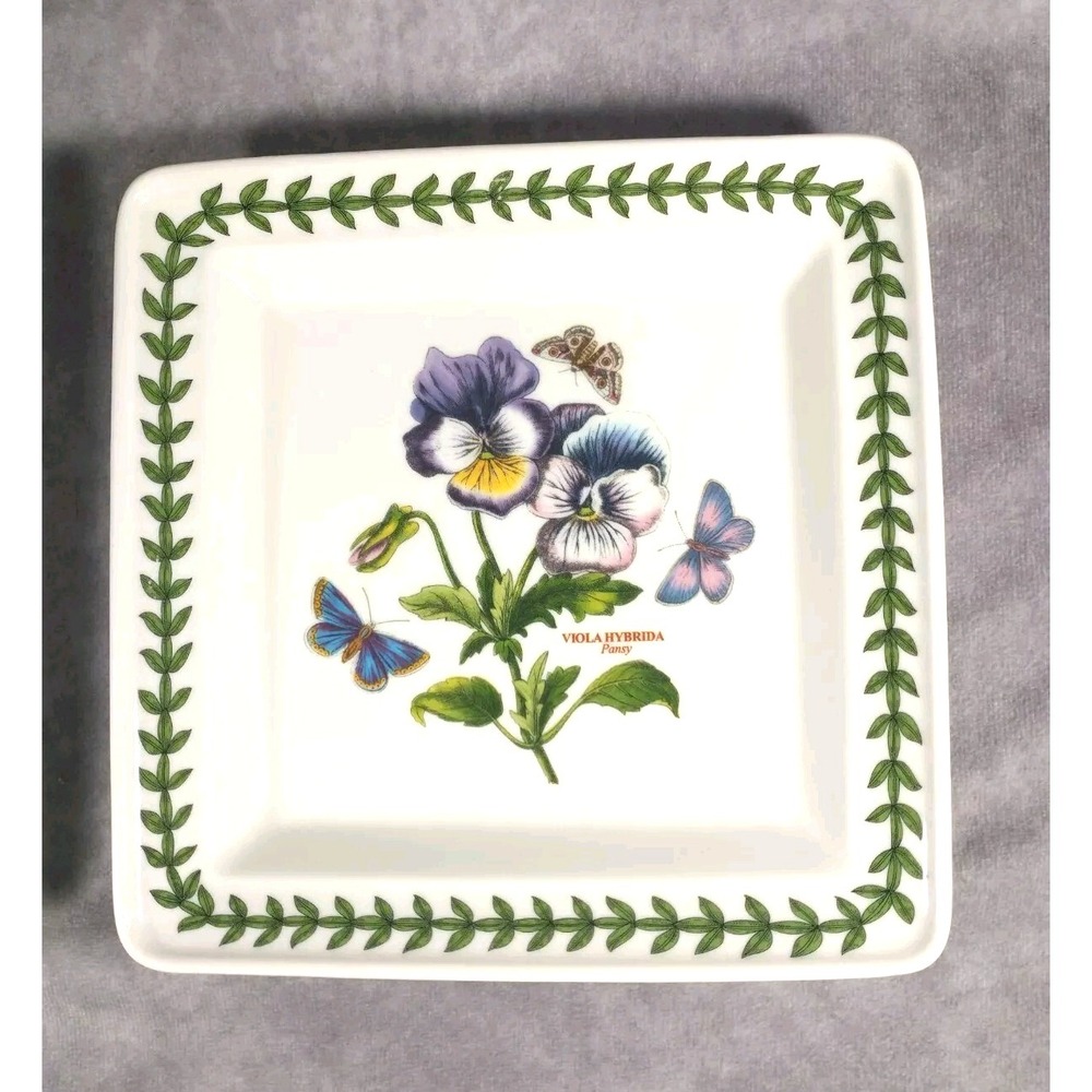 2 Portmeirion Botanic Garden Primrose & Pansy 7" Square Plates Butterflies - Picture 2 of 9